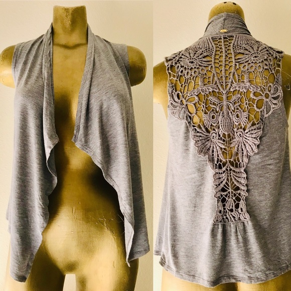 DEX Grey LACE BACK Sleeveless VEST TOP S - Picture 1 of 8